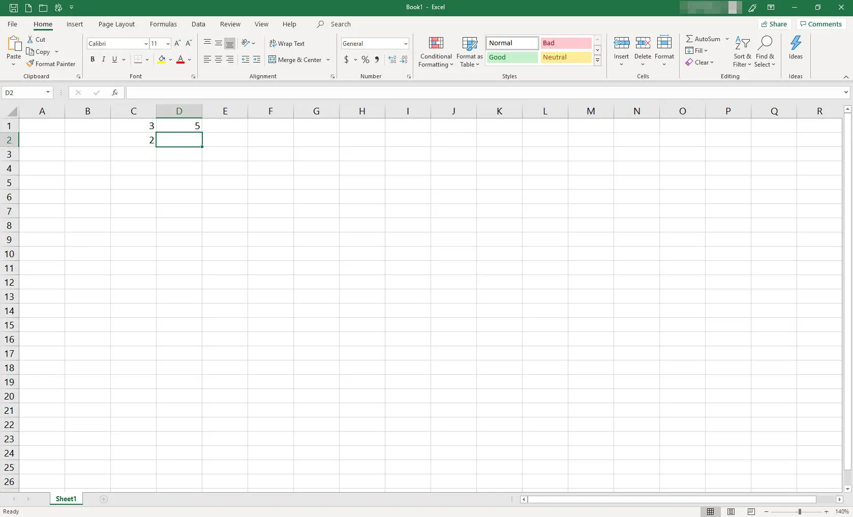 Planilha do MS Excel com algumas células preenchidas