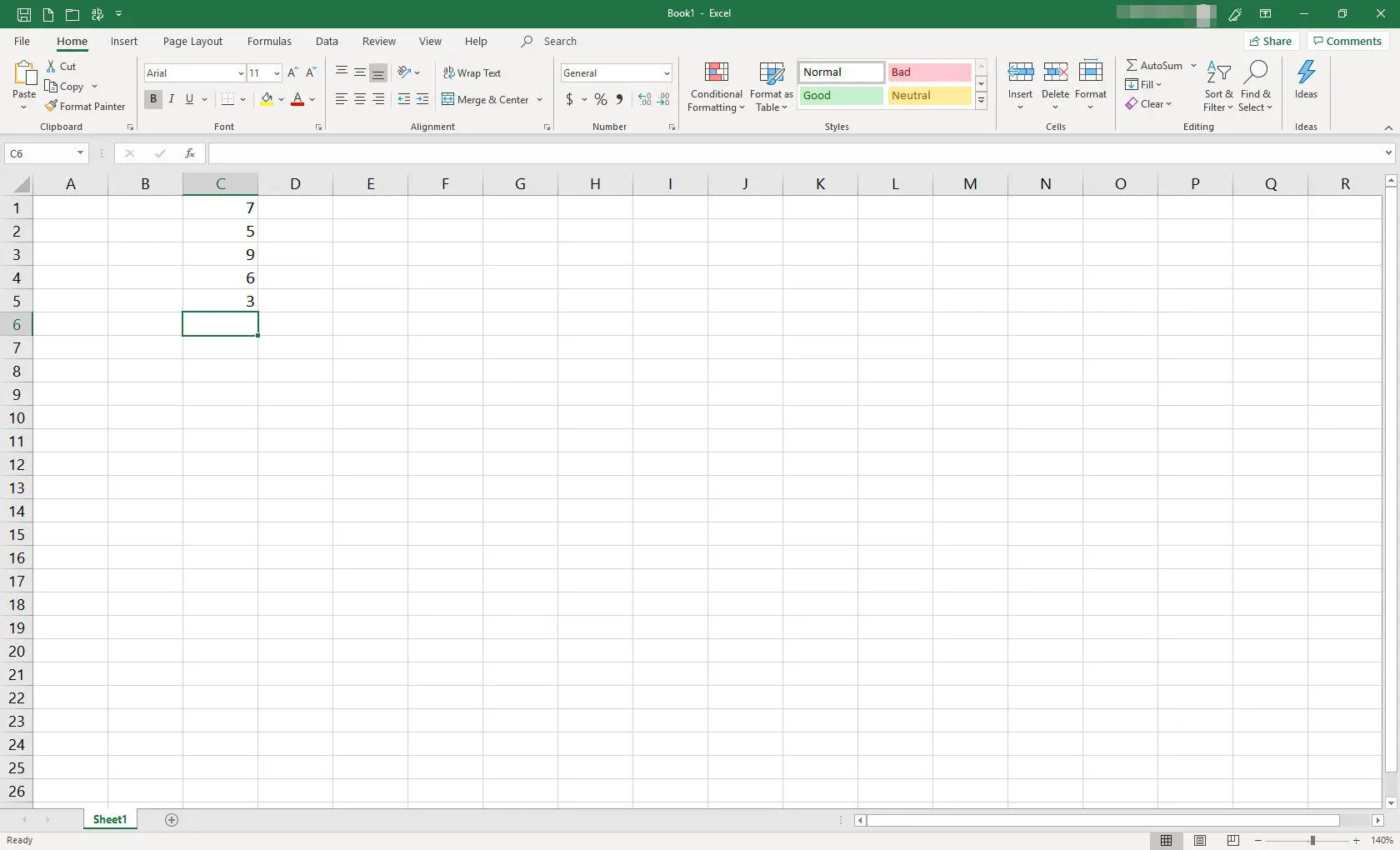 Planilha do MS Excel com algumas células preenchidas com dados