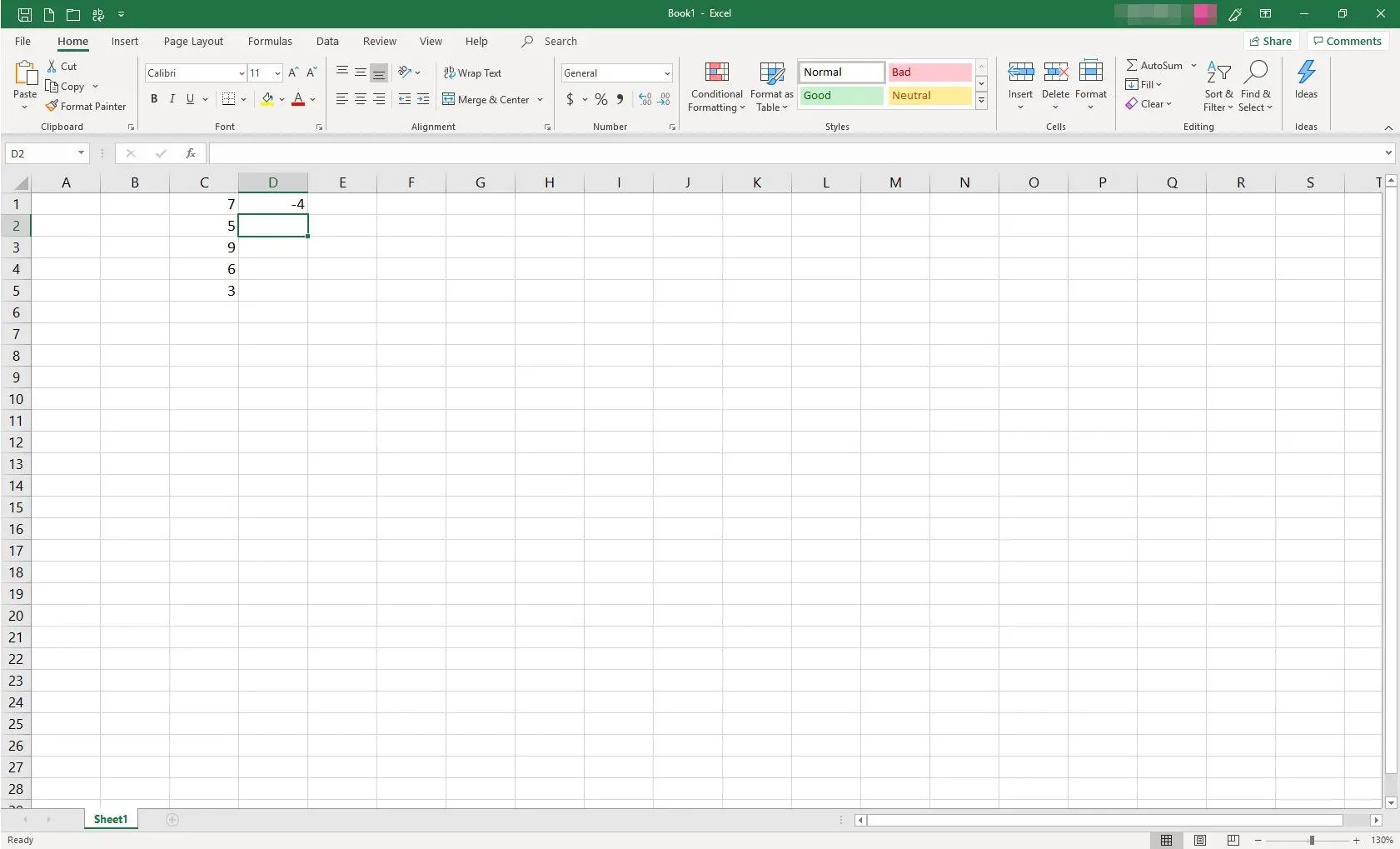 Planilha do MS Excel com algumas células preenchidas