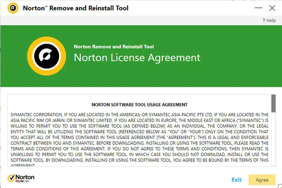 Contrato de licença do Norton Remove and Reinstall Tool