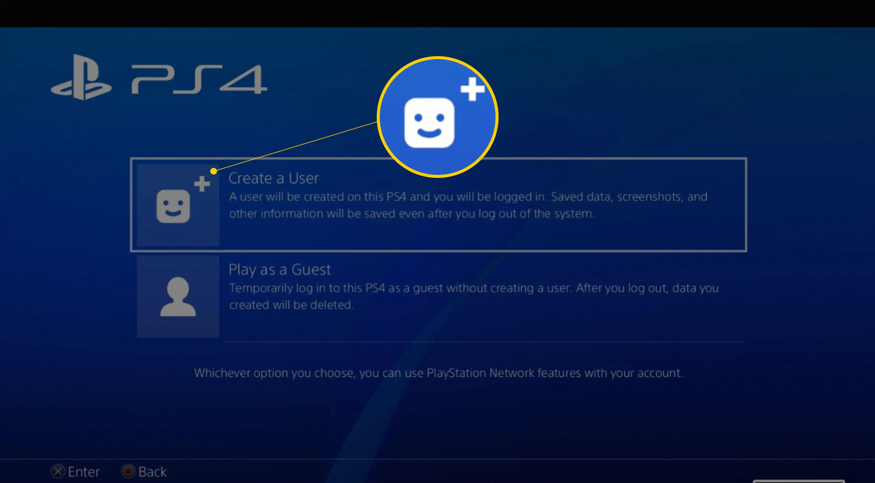Criar um botão de usuário no PS4 para criar uma tela de usuário