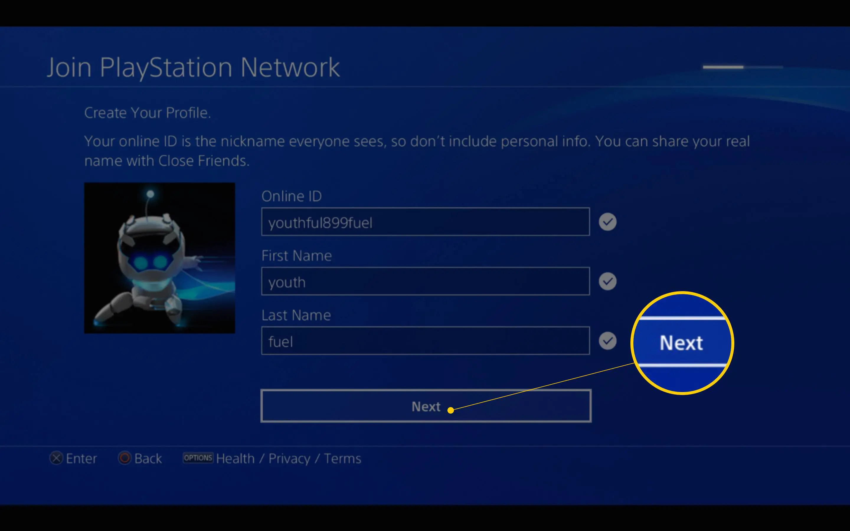 Página de ID online em Junte-se à PlayStation Network no PS4
