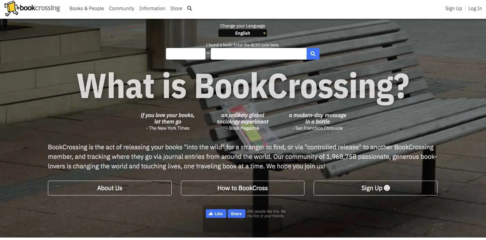 Captura de tela da rede social centrada em livros BookCrossing