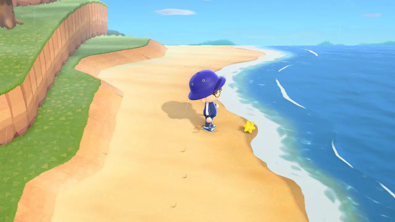 Fragmentos de estrelas em uma praia em Animal Crossing: New Horizons.