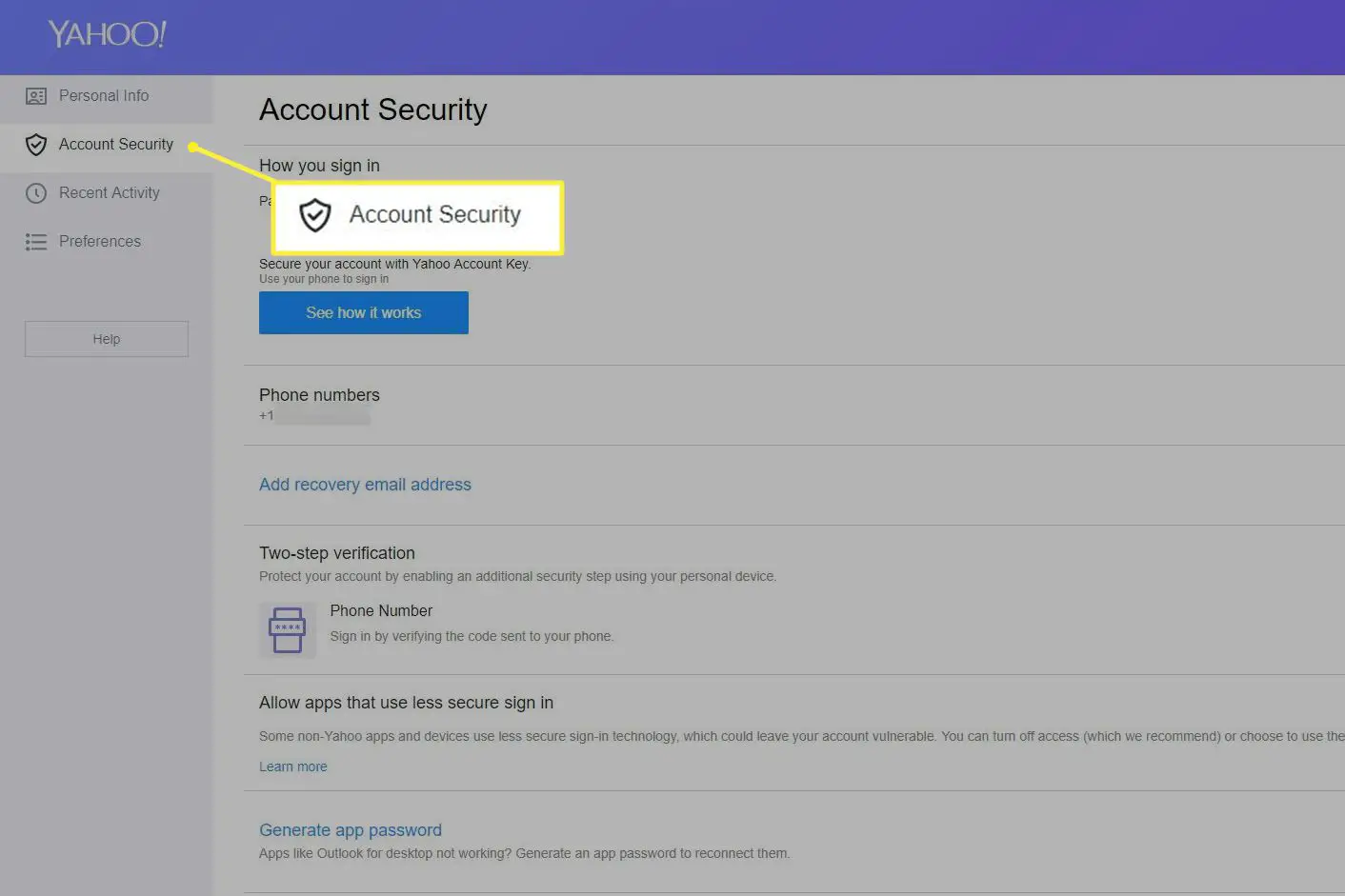 Segurança da conta do Yahoo