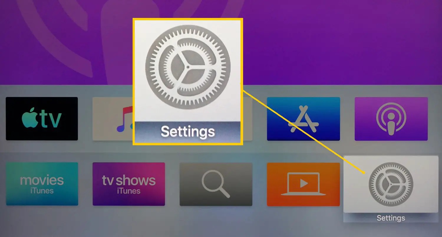 Página inicial da Apple TV - Configurações selecionadas