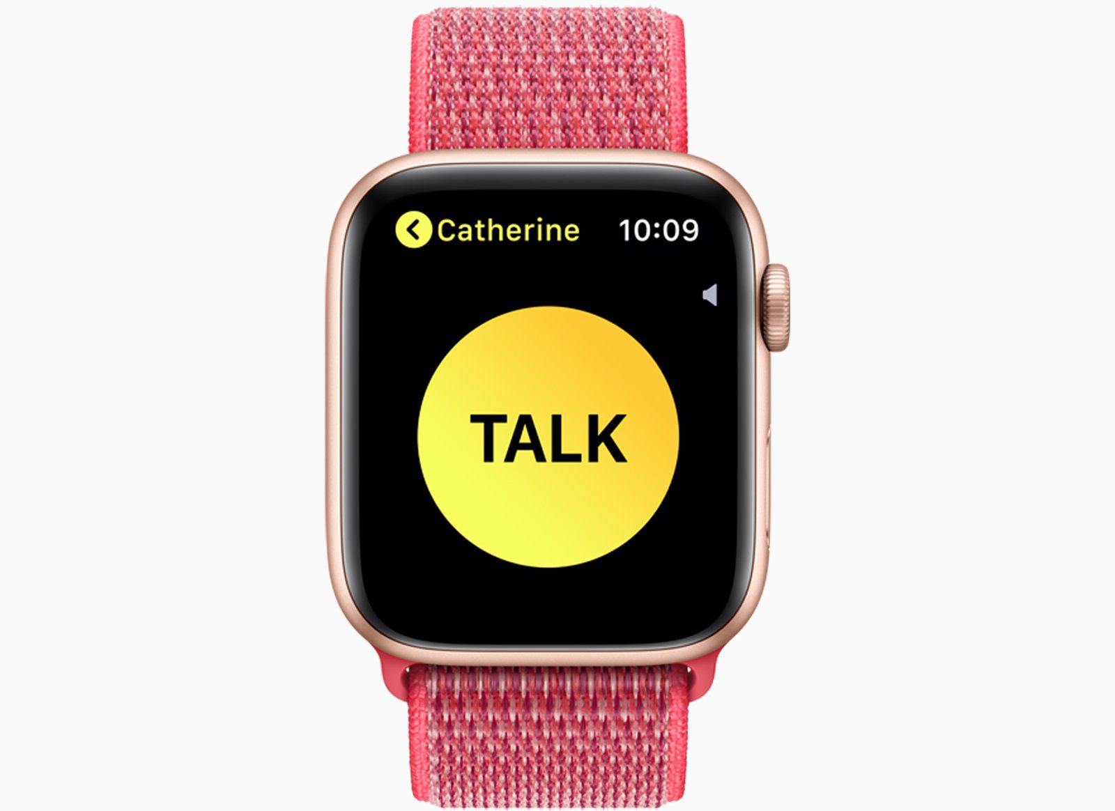 Um Apple Watch com o aplicativo walkie-talkie na tela