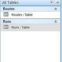Captura de tela das tabelas do Microsoft Access 2007
