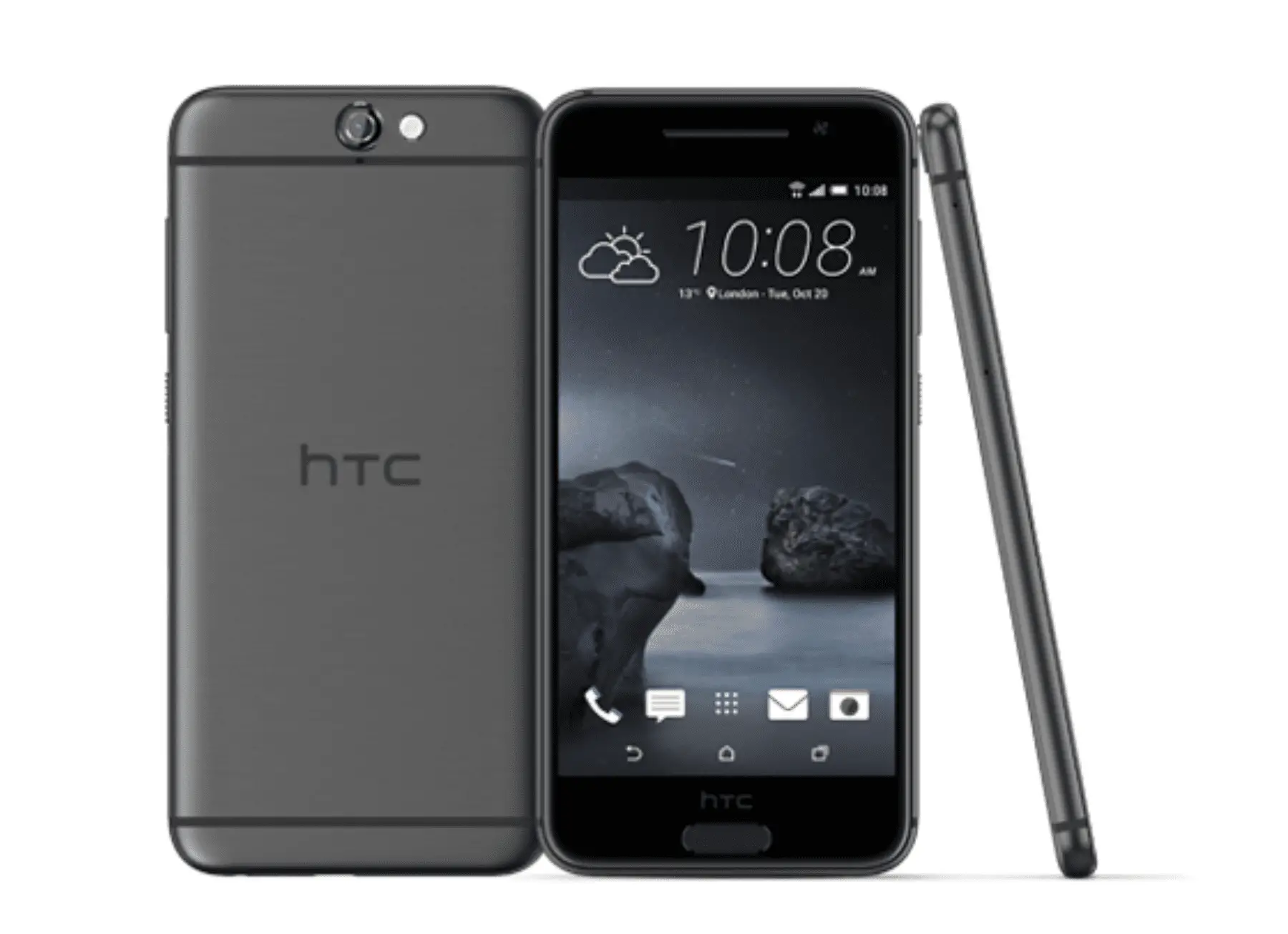 Smartphones HTC One A9, visto de trás, frente e lateral