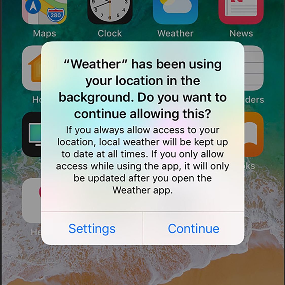 alerta de rastreamento de localização do iPhone