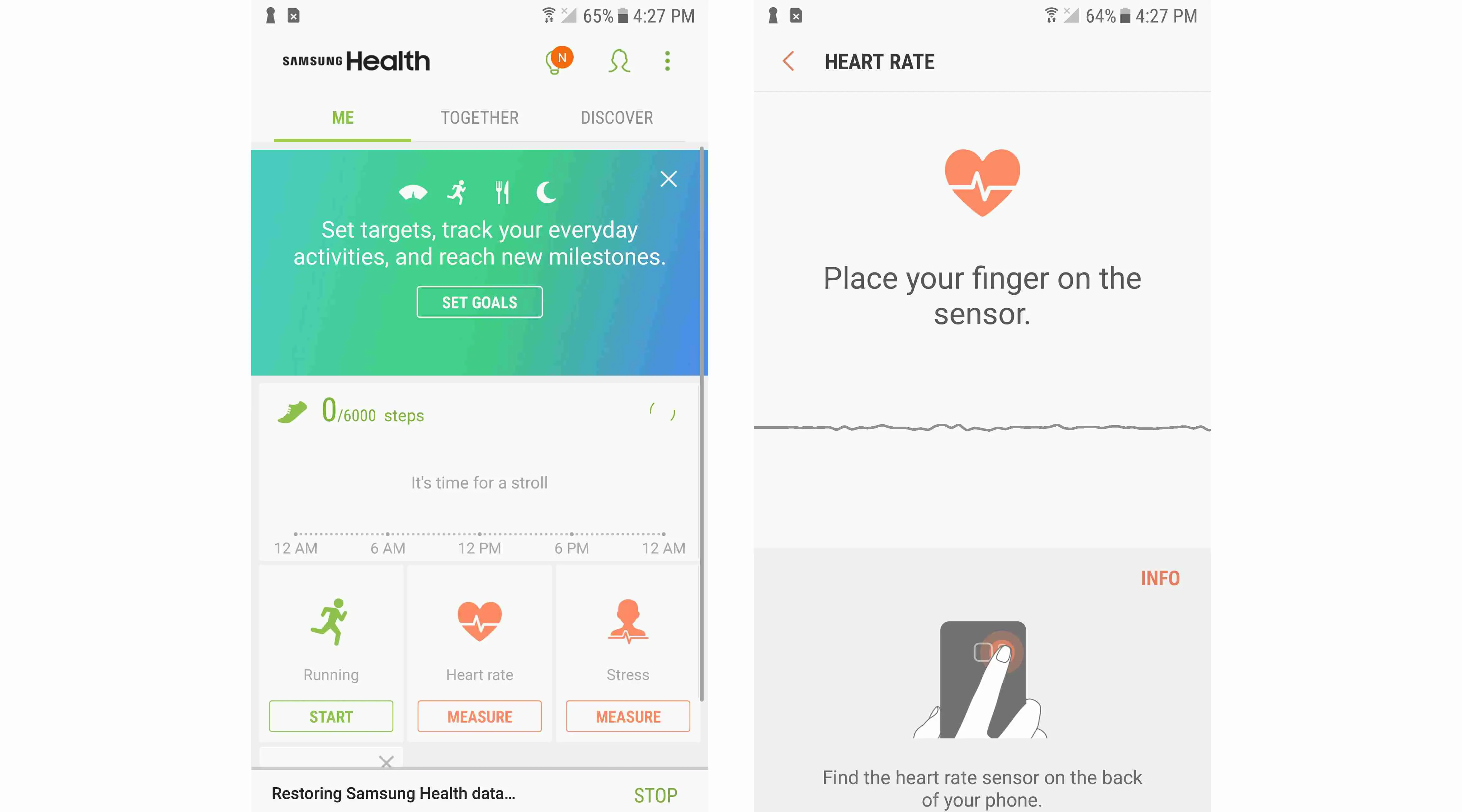Capturas de tela do aplicativo Samsung Health