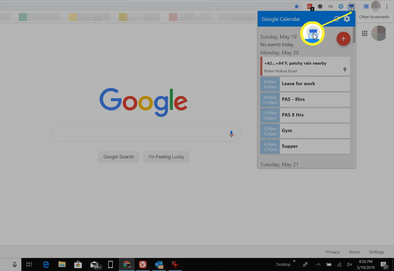 Ícone do Google Agenda no navegador
