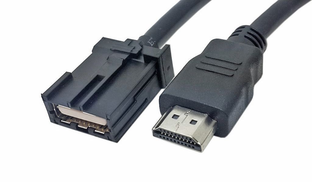 Exemplo de cabo HDMI com conector tipo E