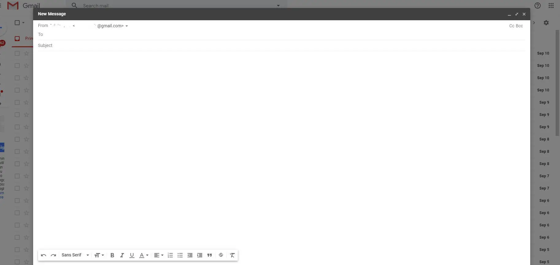 Captura de tela de Compor no Gmail