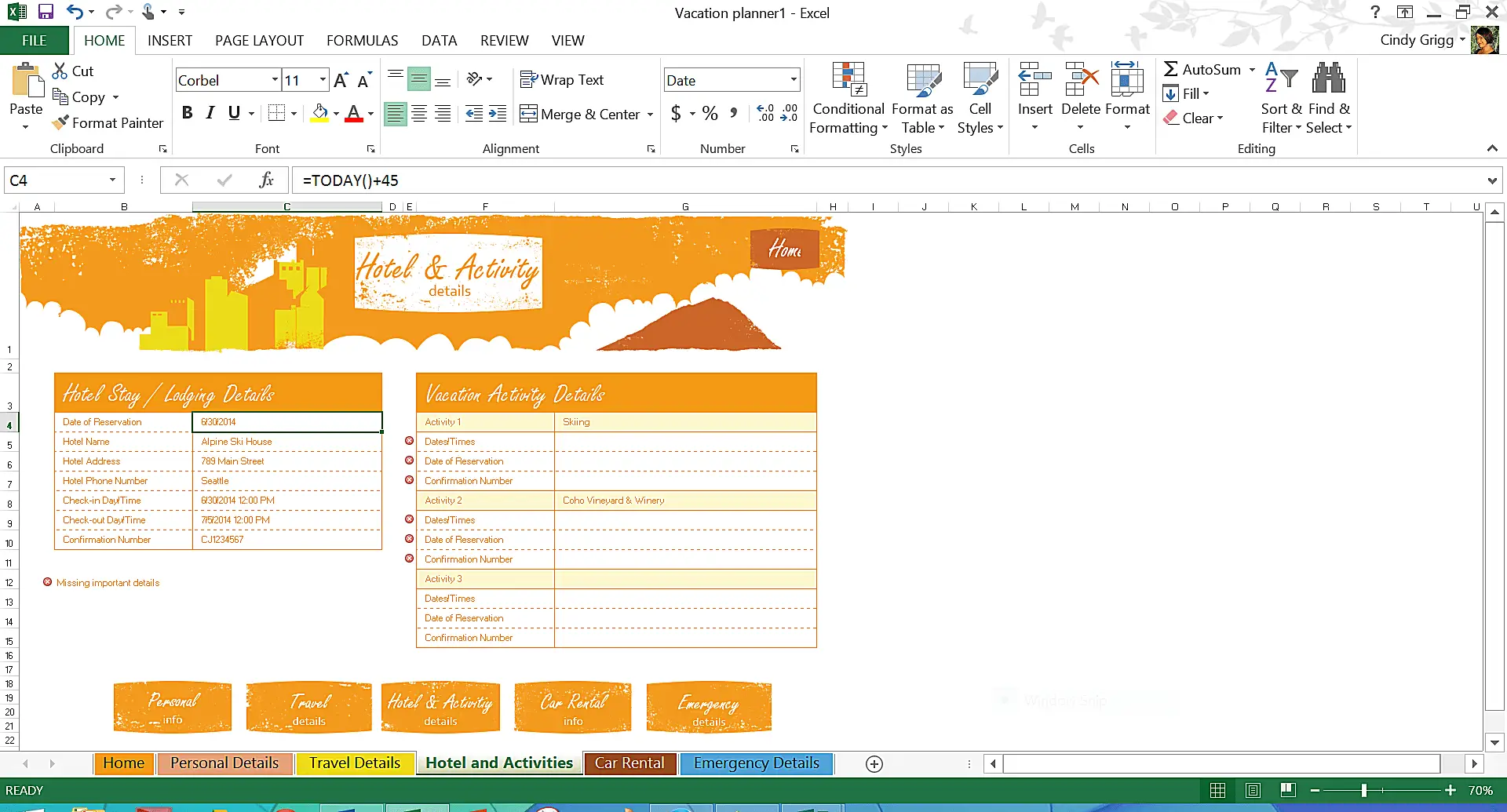 Modelo de férias para Microsoft Excel