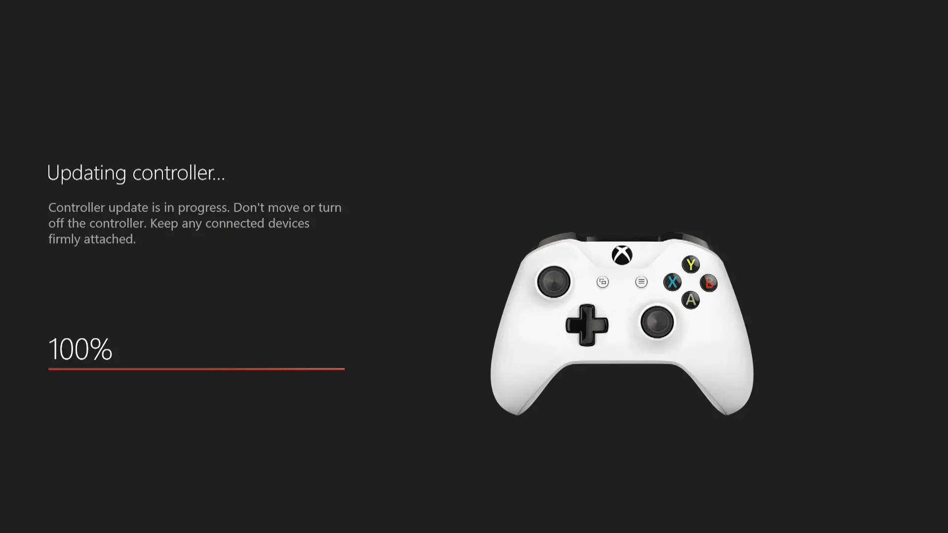 Uma captura de tela da atualização de um controlador do Xbox One.