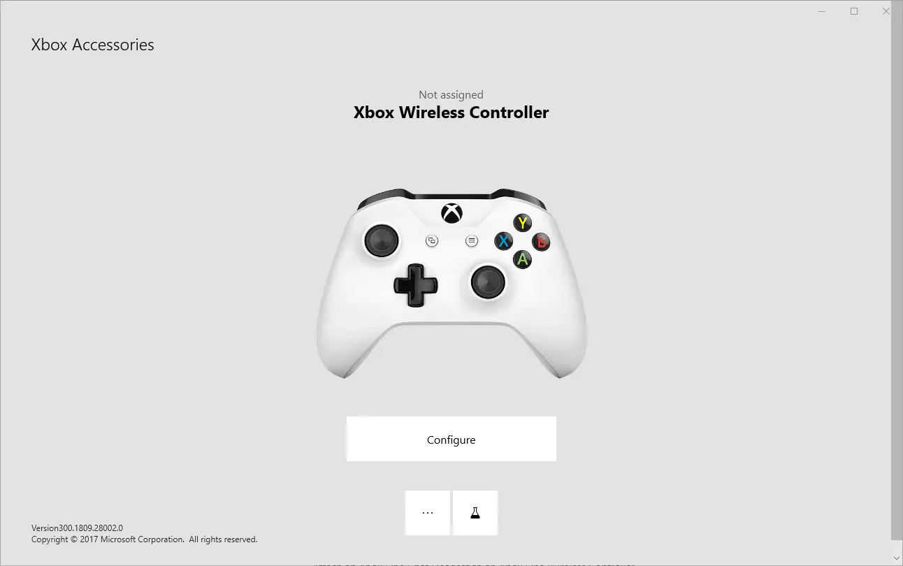 Uma captura de tela do aplicativo Acessórios do Xbox com um controlador do Xbox One conectado.