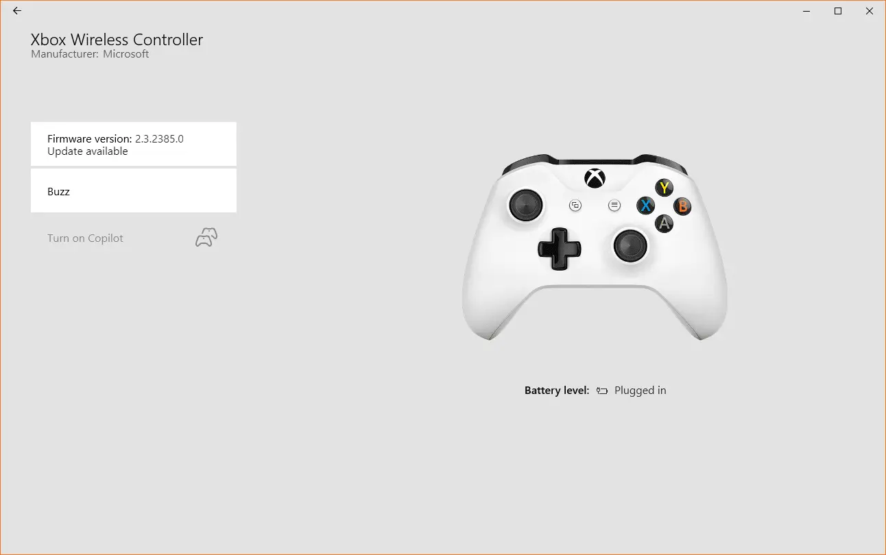 Uma captura de tela da tela de atualização de firmware dos Acessórios do Xbox.
