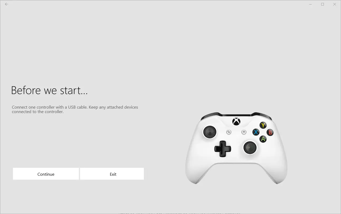 Uma captura de tela da atualização do firmware do aplicativo Acessórios do Xbox.
