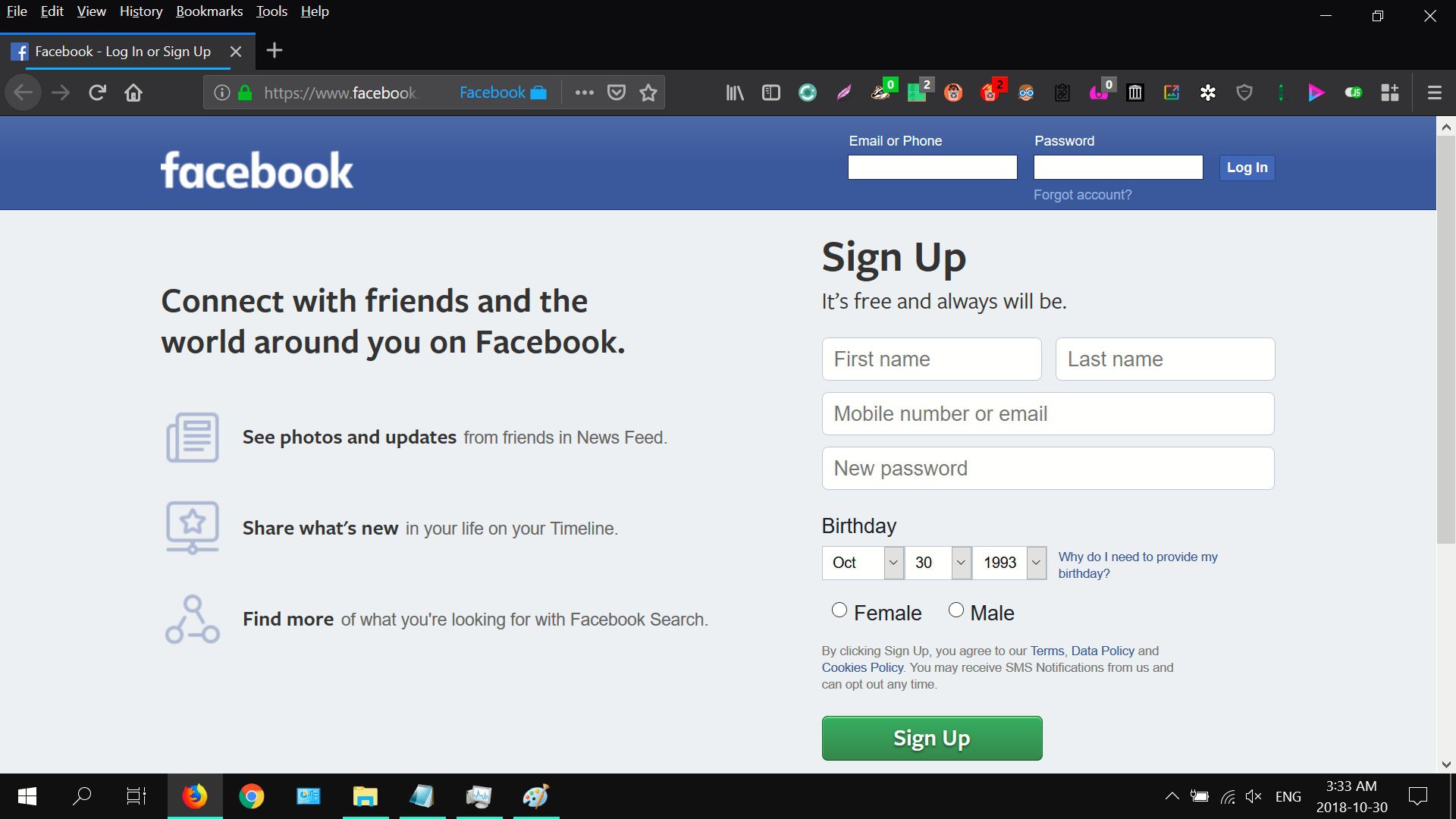 Captura de tela da extensão da web do Facebook Container para Firefox Quantum