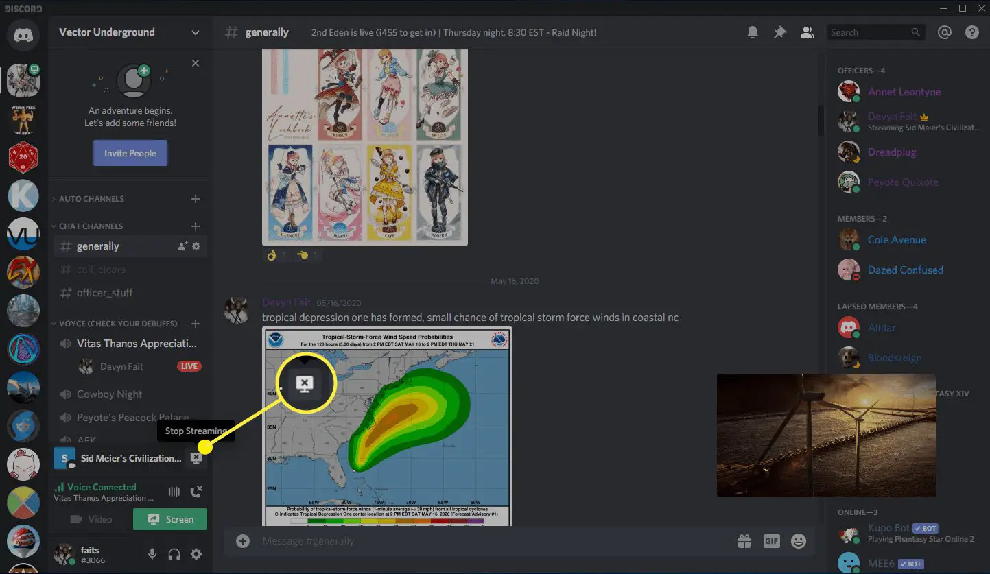Uma captura de tela do Discord mostrando como parar o streaming.