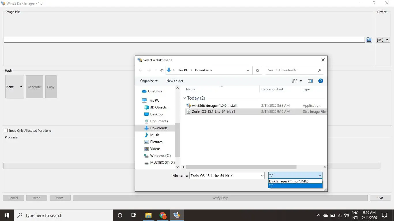 Selecione a pasta azul na seção Arquivo de imagem para abrir o Windows Explorer e escolha o arquivo Zorin ISO que você baixou.