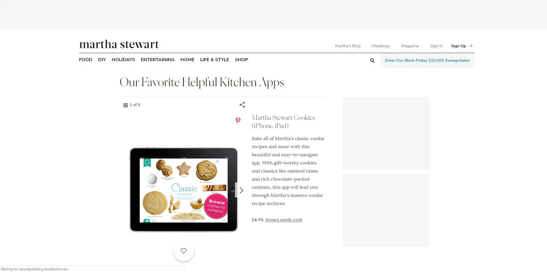 Uma captura de tela do site Martha Stewart Kitchen Apps.