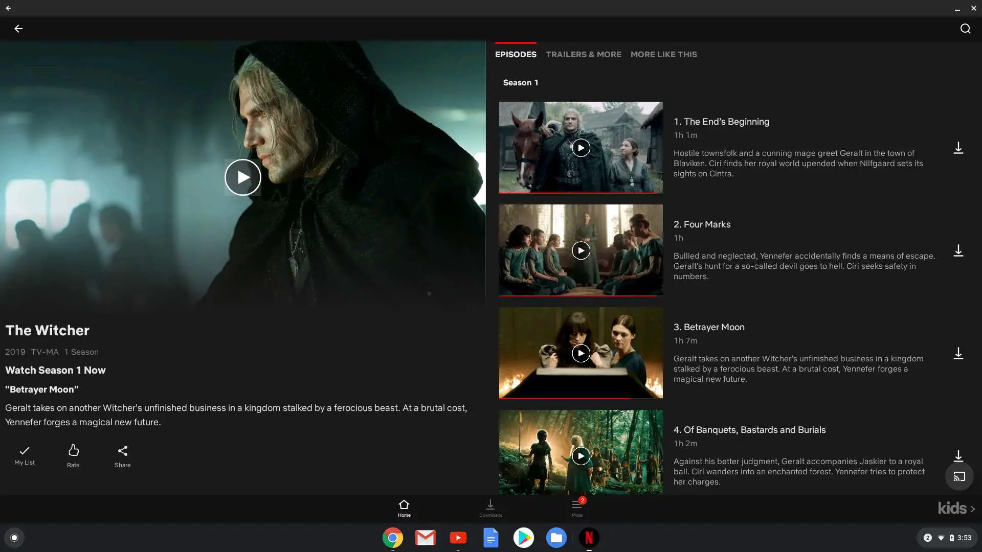 Botão de transmissão do Netflix The Witcher