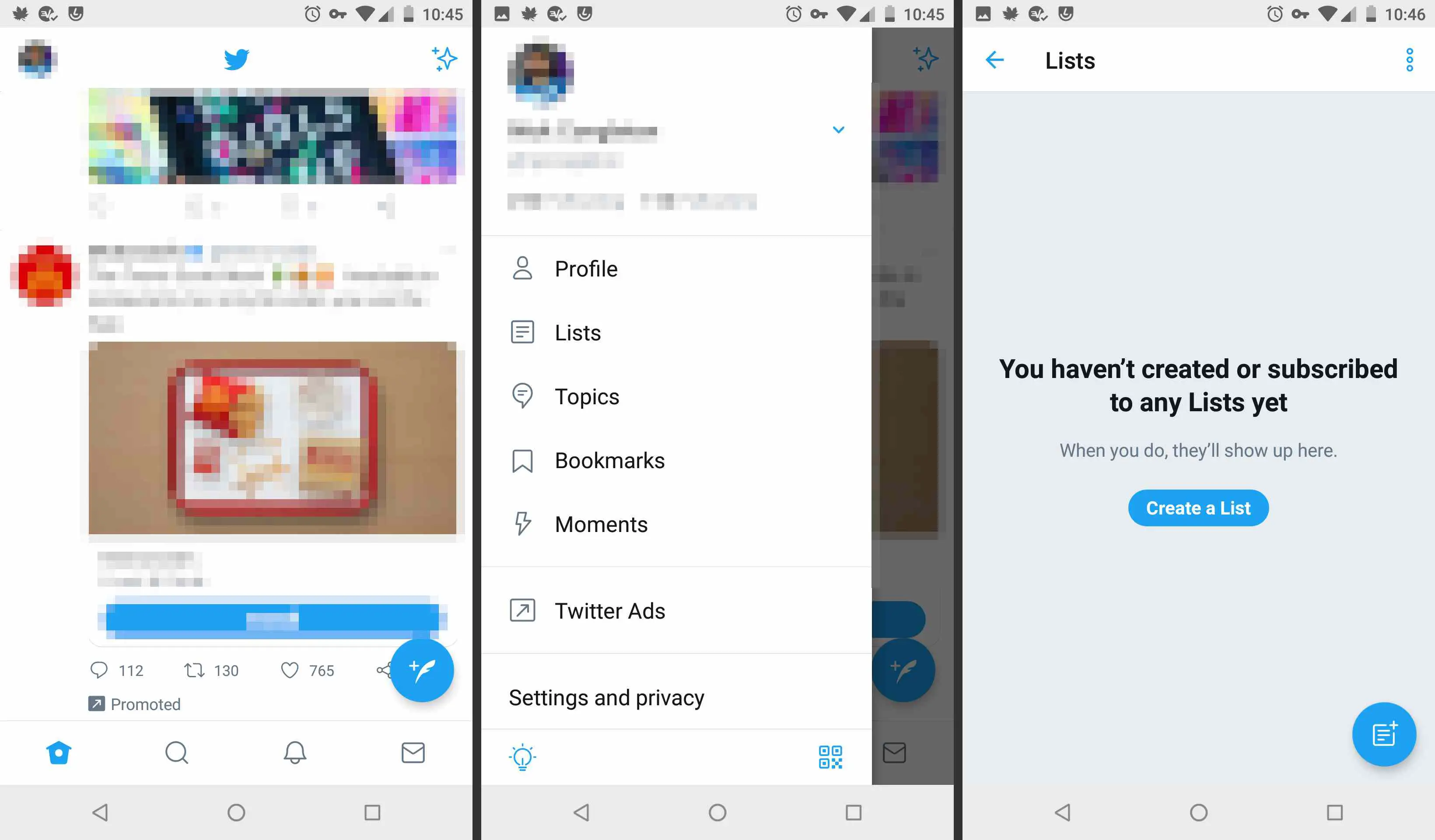 Abra listas do Twitter no Android