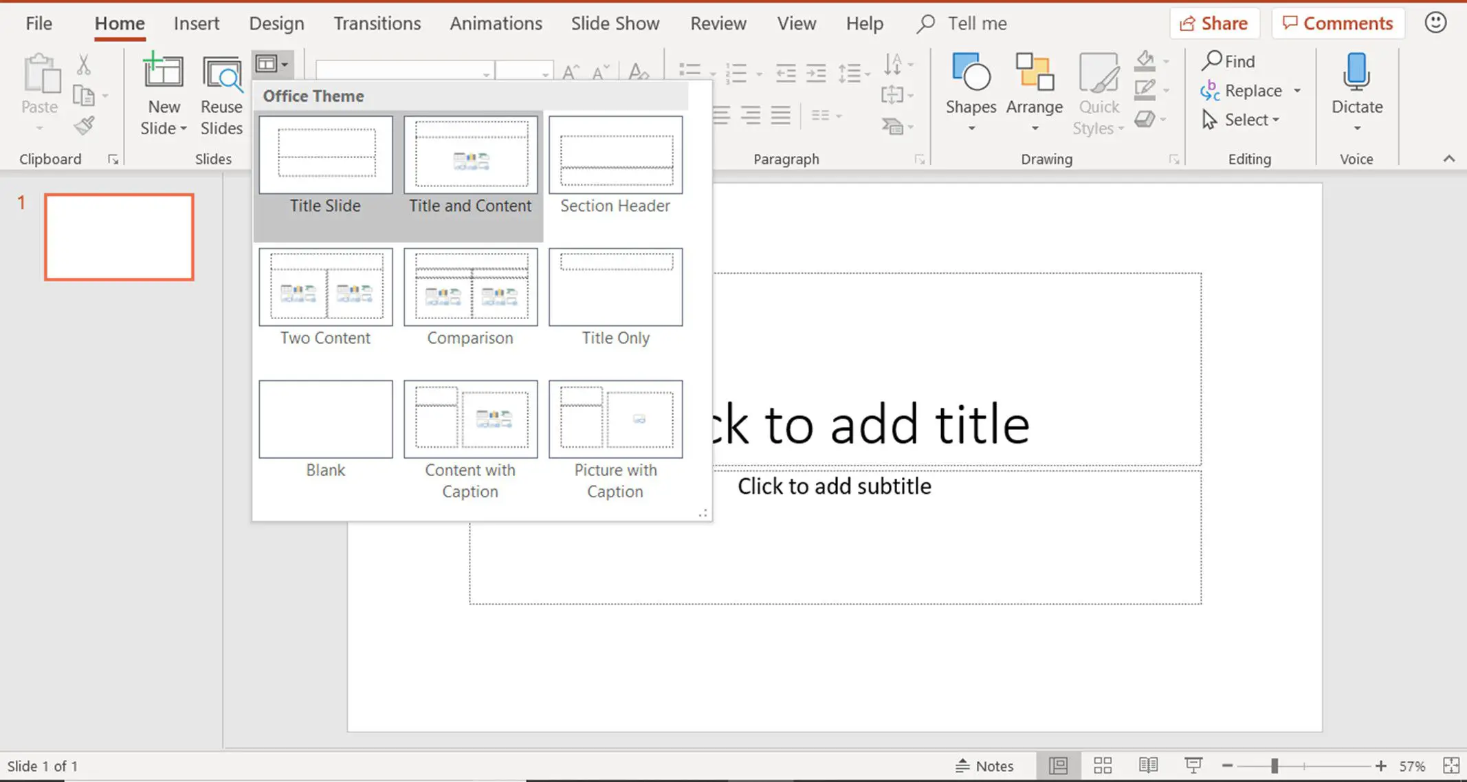 Uma captura de tela mostrando como alterar o layout do slide no PowerPoint