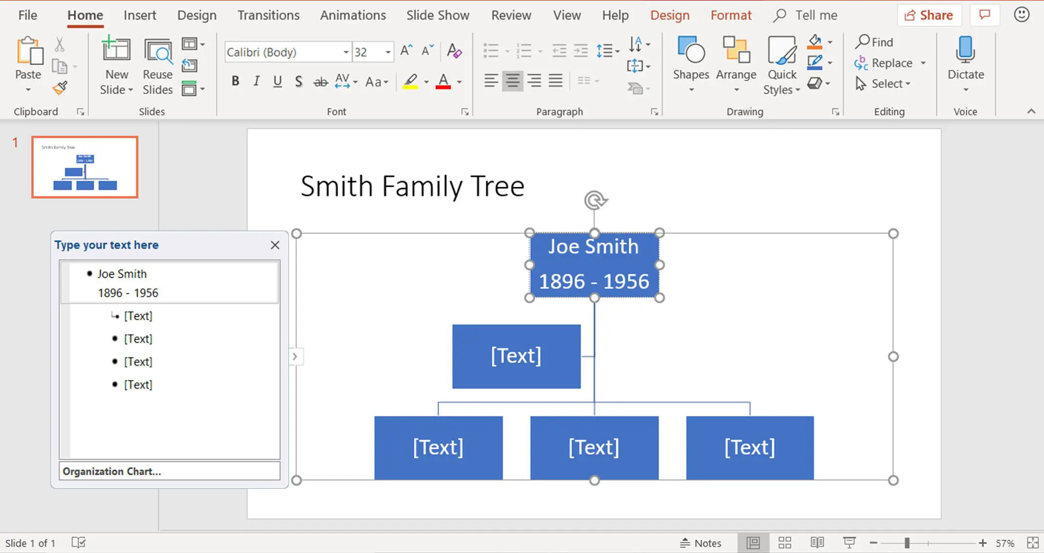 Uma captura de tela mostrando como editar texto em uma forma no PowerPoint