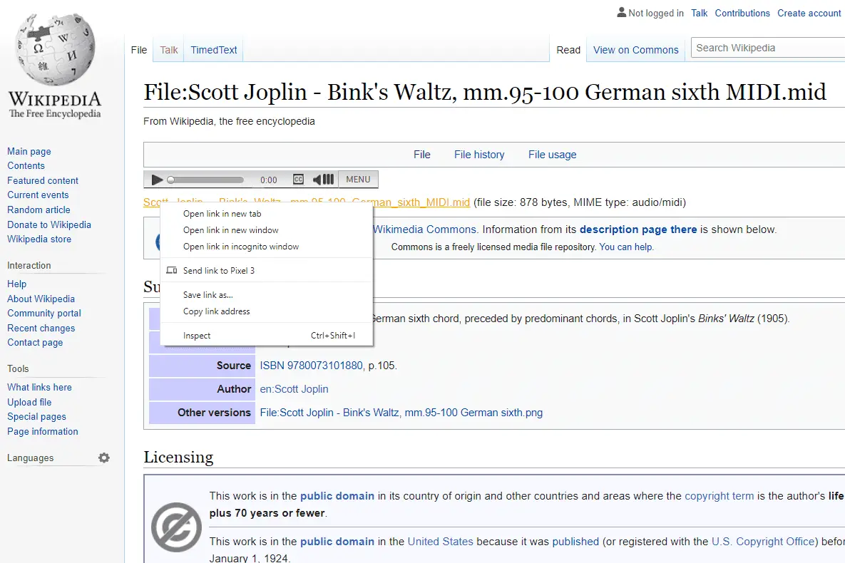 Opções de download de arquivo MID da Wikipedia