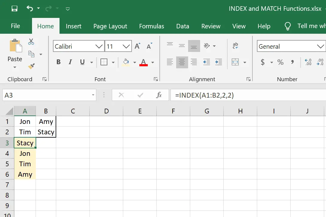 Exemplos de fórmulas do INDEX Excel
