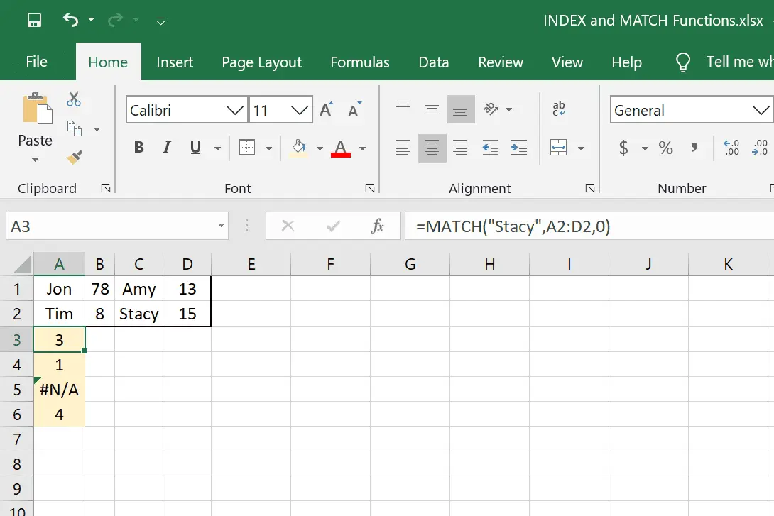 Exemplos da função MATCH no Excel