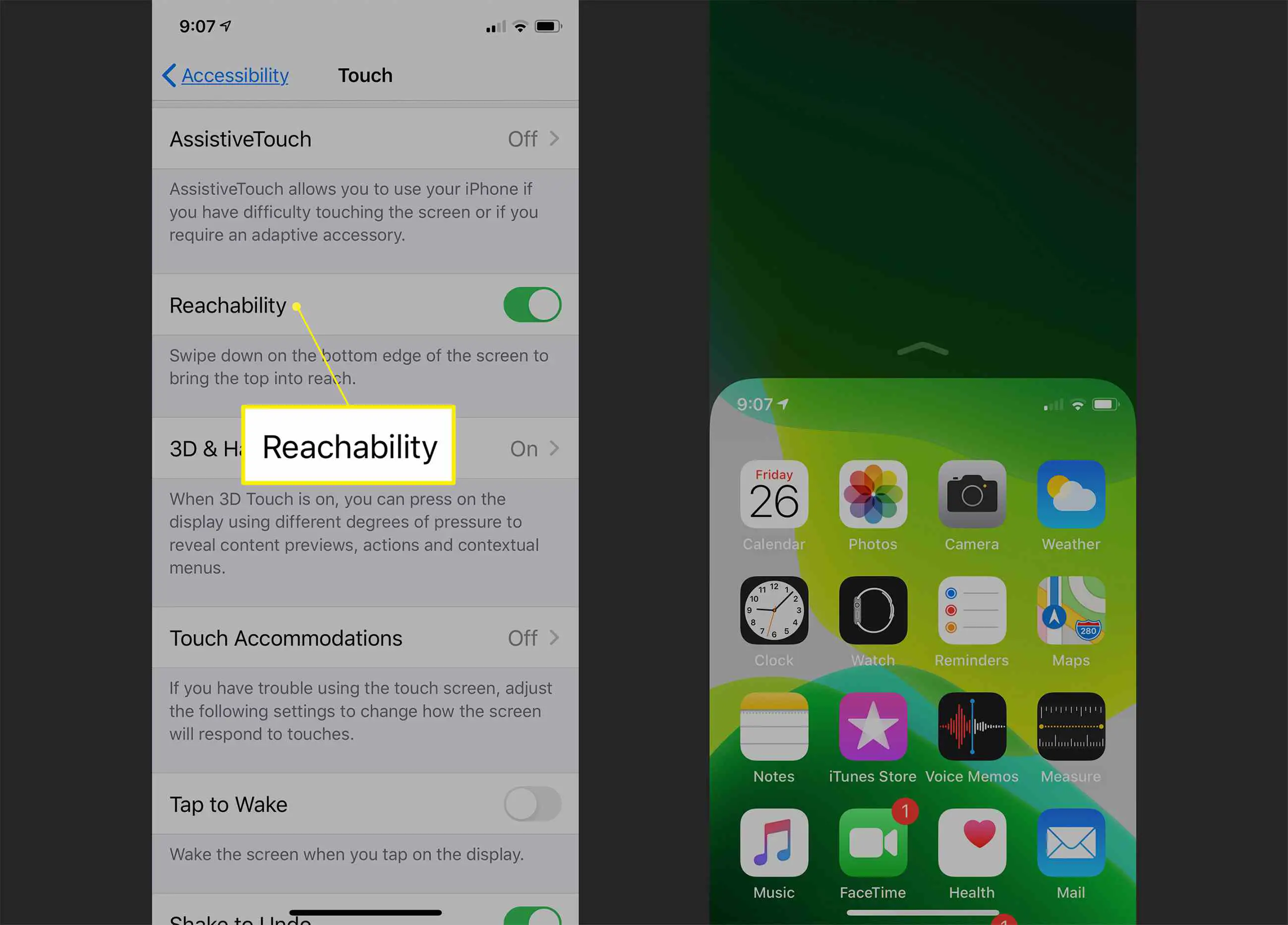 Configurações do iPhone Touch, incluindo acessibilidade