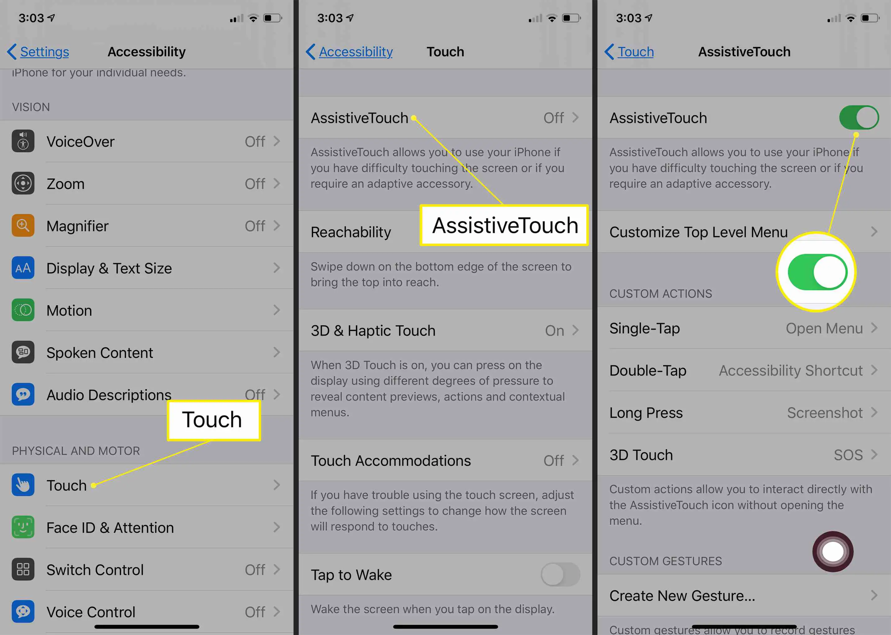 Opção AssistiveTouch no iOS 13
