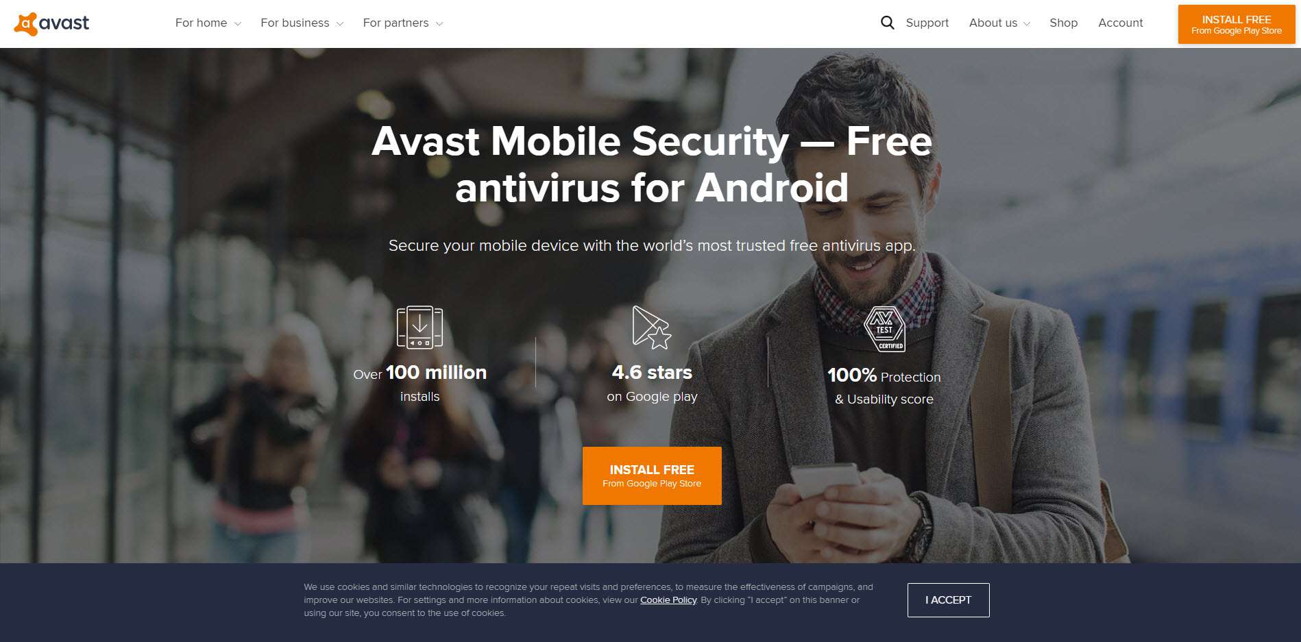 Uma captura de tela do site de download do Avast para Android.