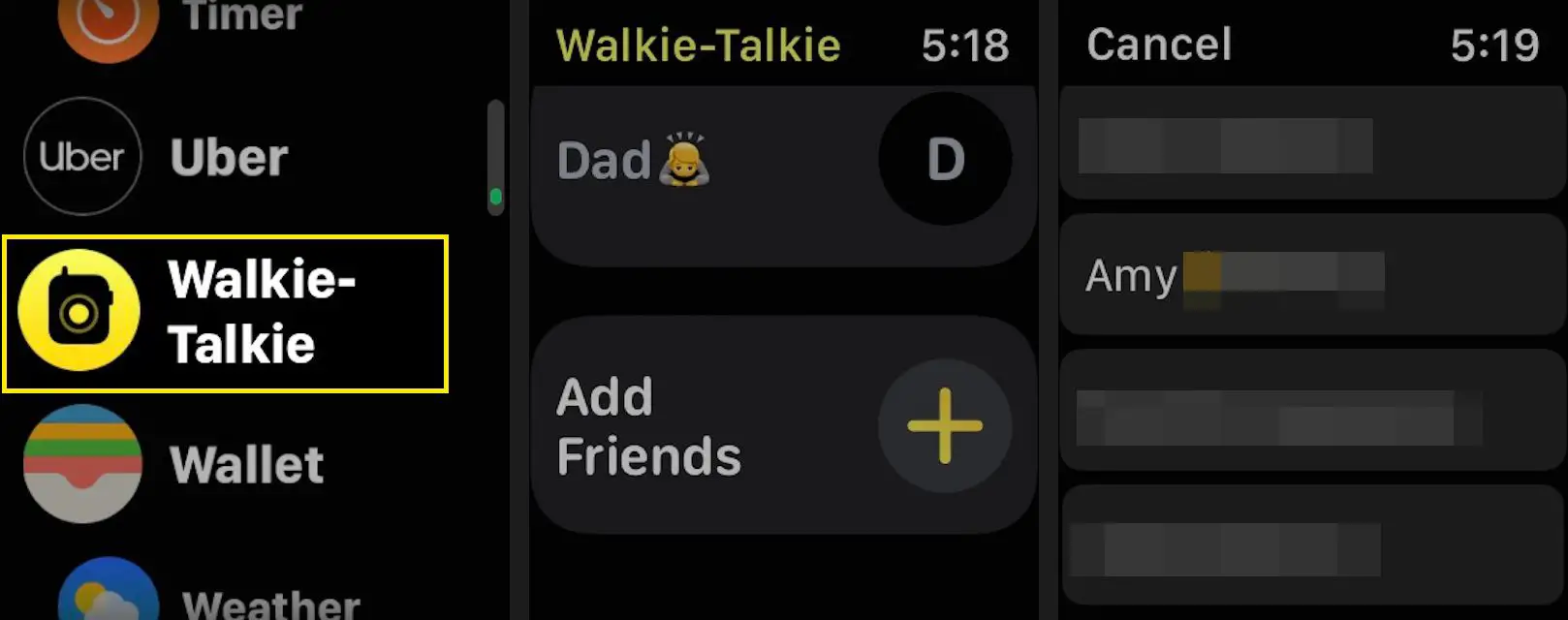 Adicionar um contato ao aplicativo Apple Watch Walkie-Talkie