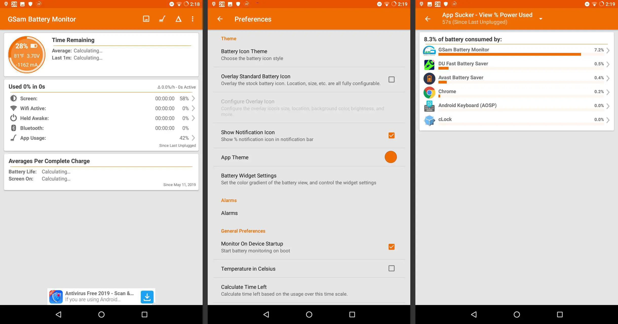 Monitor de bateria GSam no Android