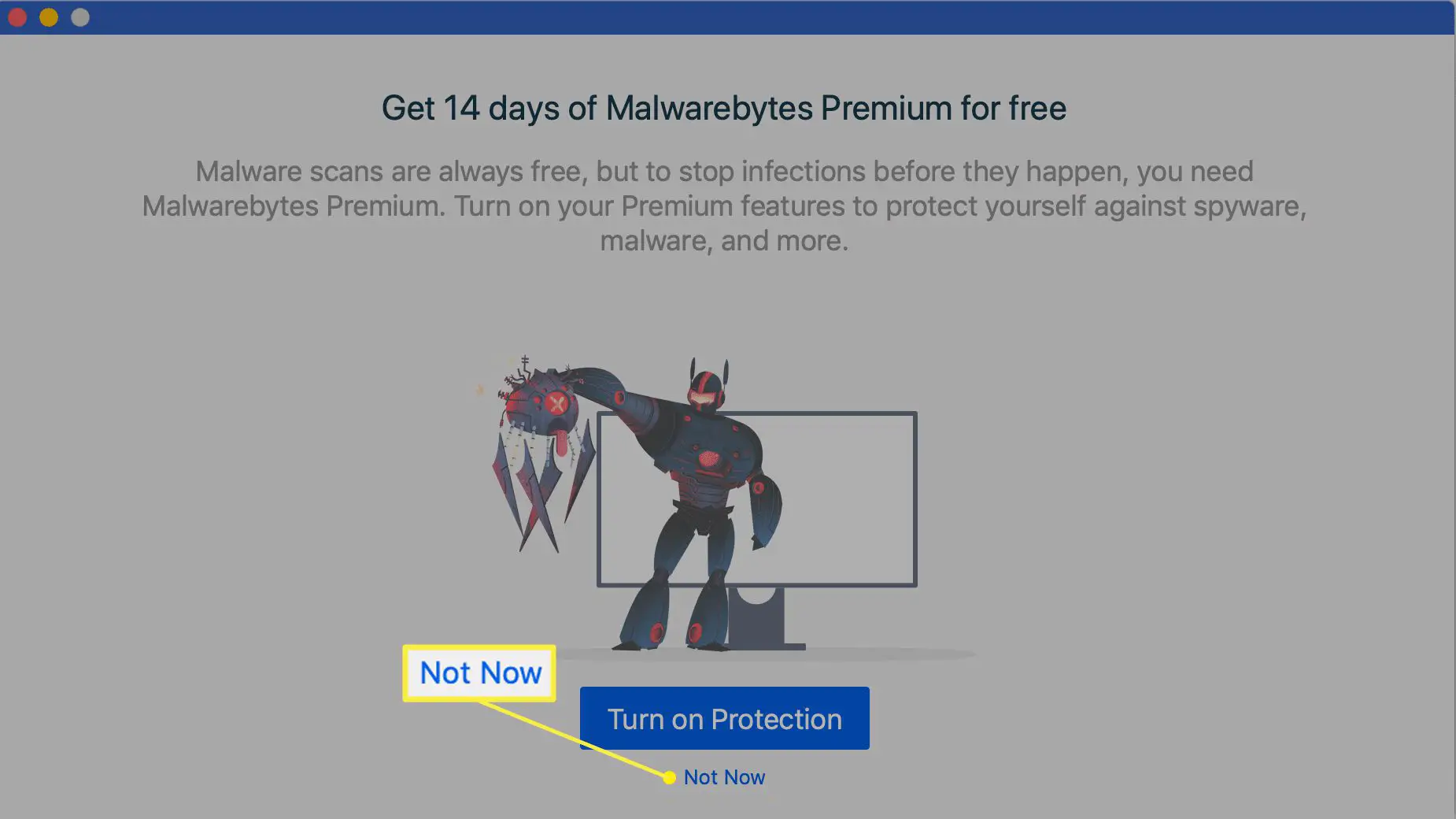 Oferta de teste gratuito do Malwarebytes para Mac