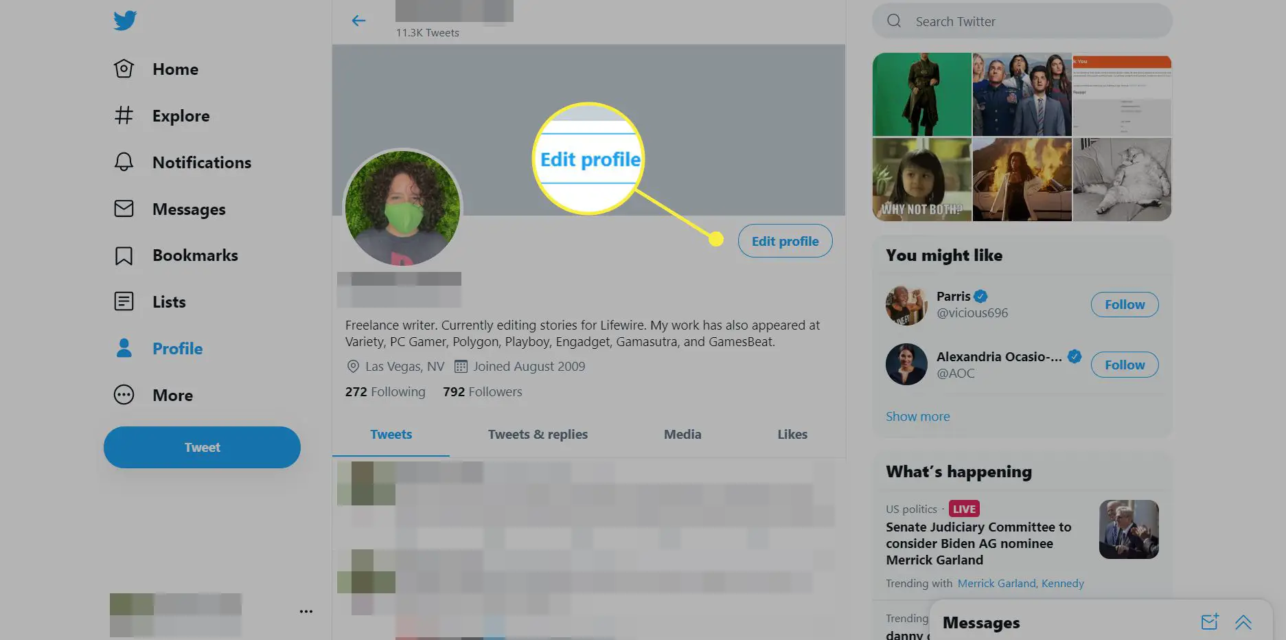 Um perfil do Twitter com o botão de edição destacado
