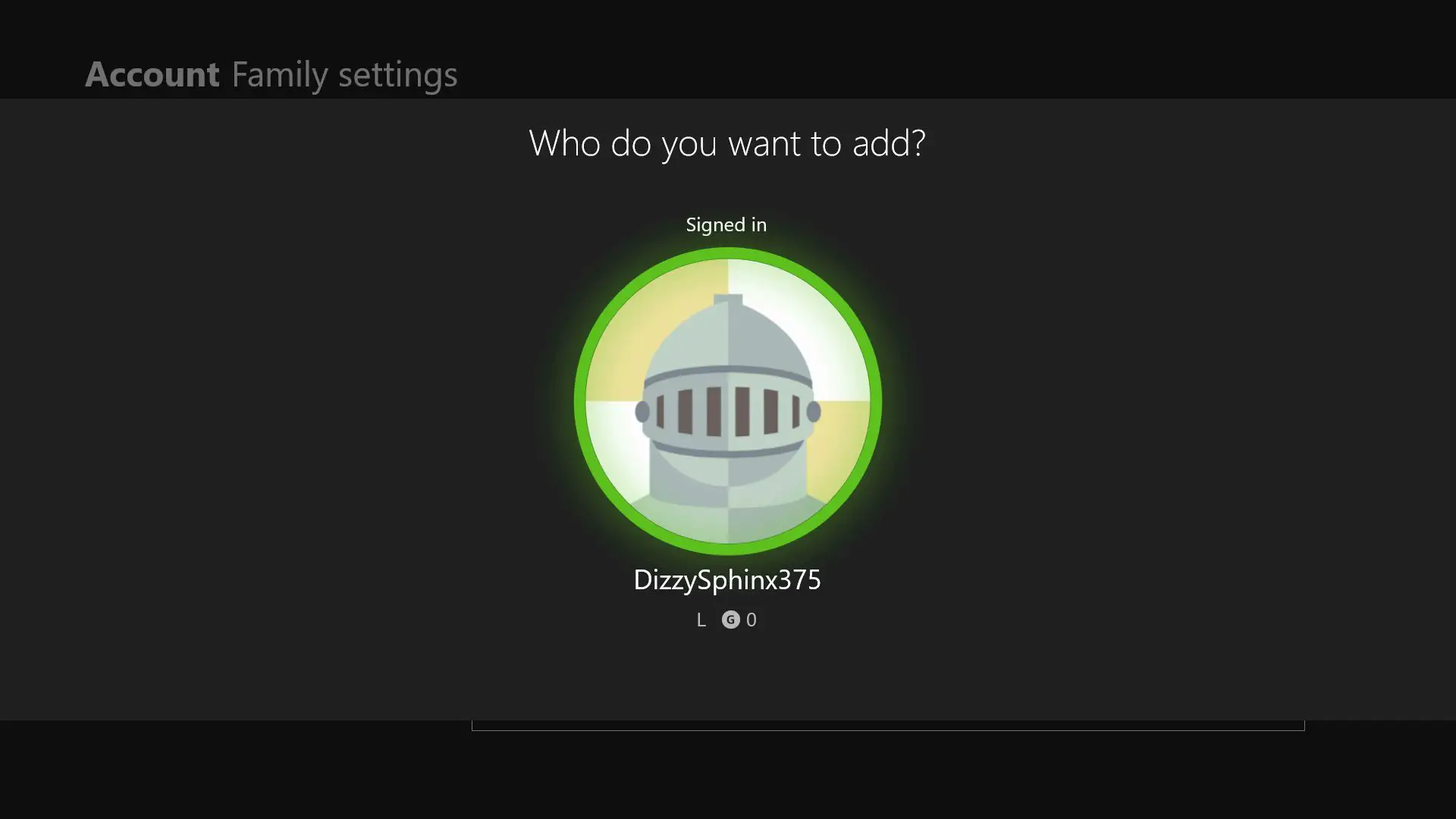 Configurações da família do Xbox One.