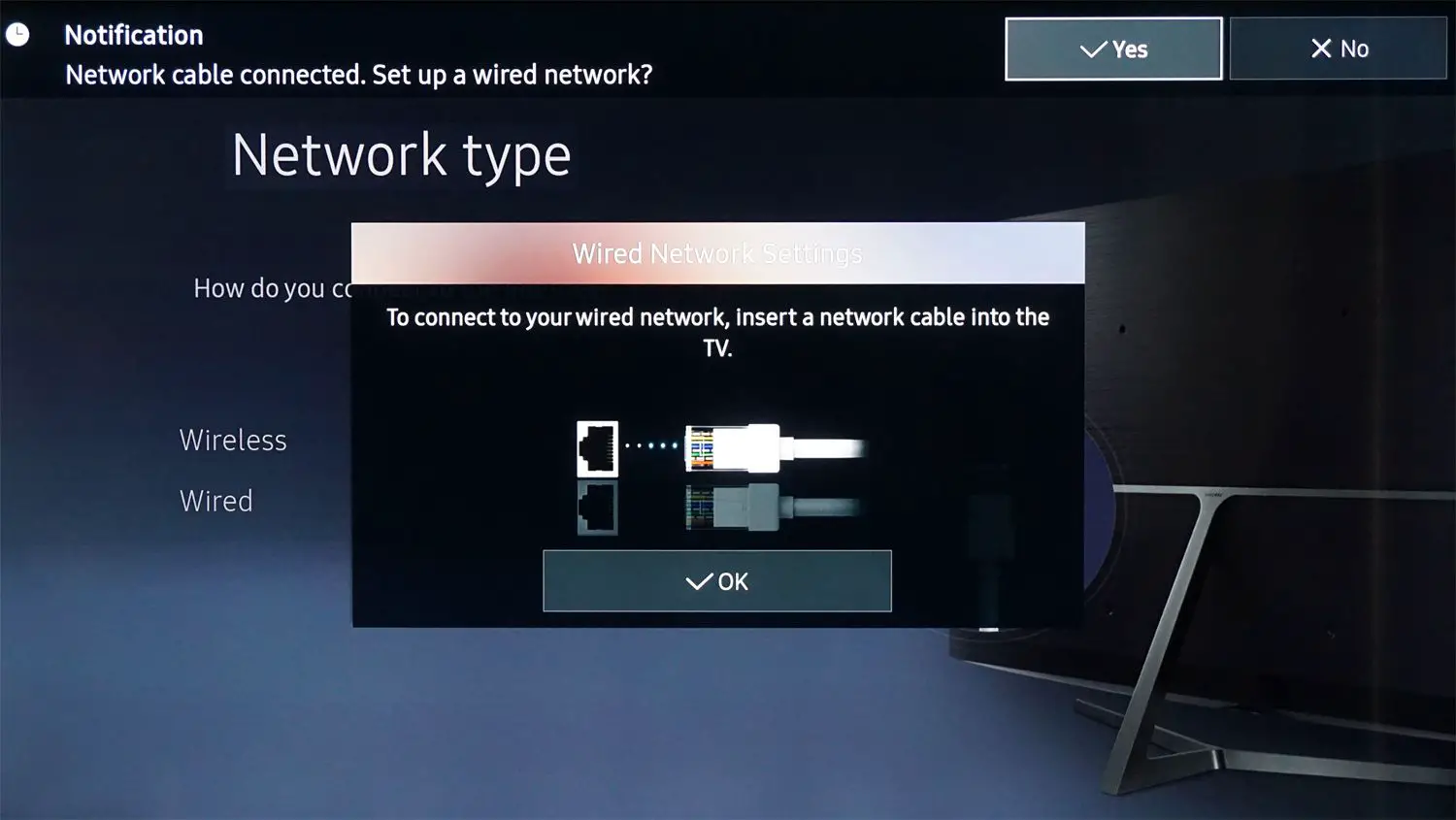 Samsung UN40KU6300 - Confirmação de conexão de cabo Ethernet