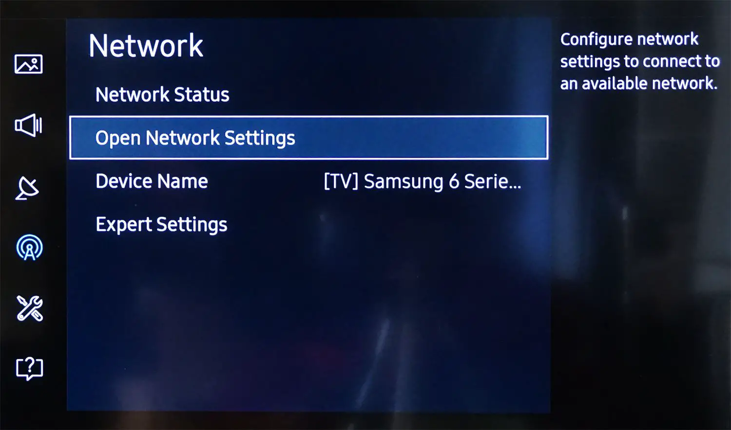 Samsung UN40KU6300 - Abra as configurações de rede