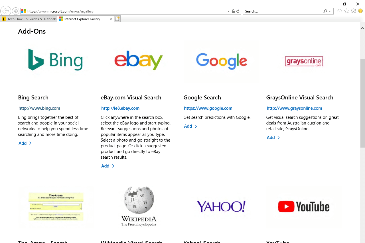 Opção de galeria do Internet Explorer da Pesquisa Google