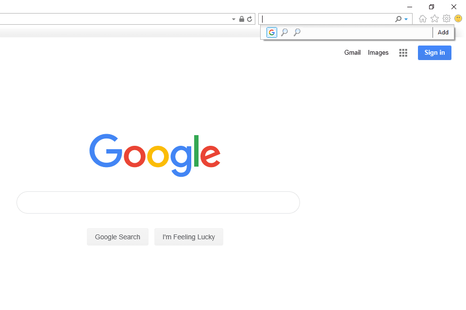 Opção de pesquisa do Google na barra de pesquisa do Internet Explorer