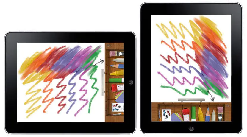 iPad mostrando ferramentas de desenho e rabiscos coloridos