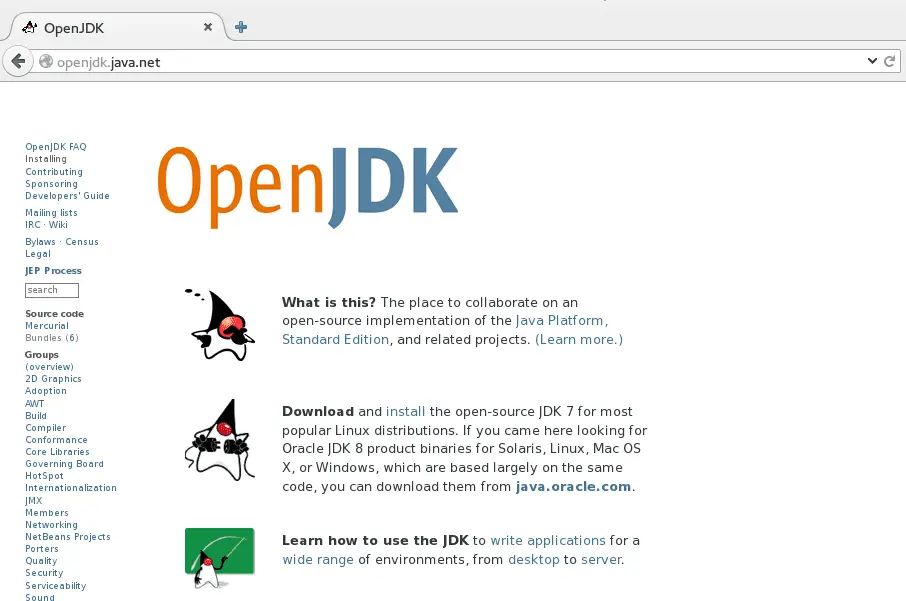 Abra a captura de tela do JDK