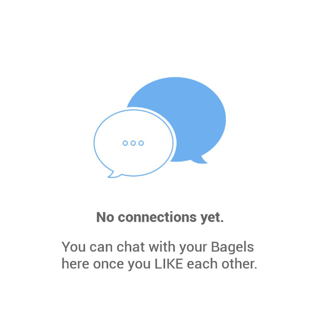 Uma captura de tela do recurso de bate-papo no aplicativo Coffee Meets Bagel.  Você só pode bater um papo com seus bagels depois de ambos terem gostado um do outro.