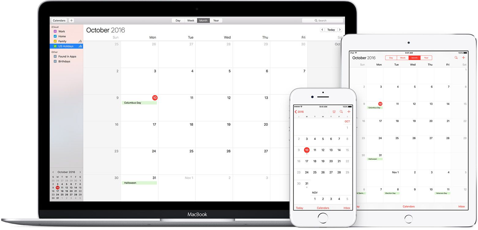 Captura de tela dos aplicativos Mac e iOS Calendars